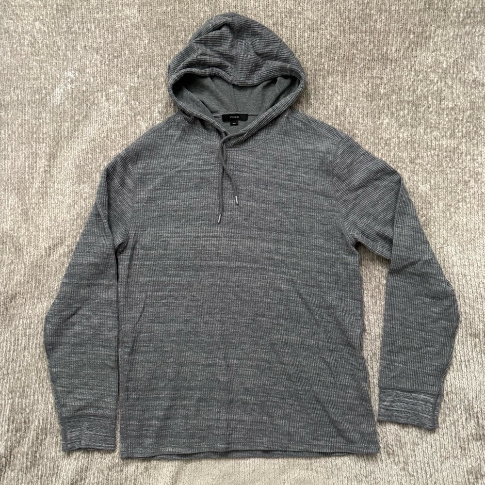 Vince Men’s Dark Gray Textured Hoodie Pullover‎ Long Sleeve Cotton Blend Size M